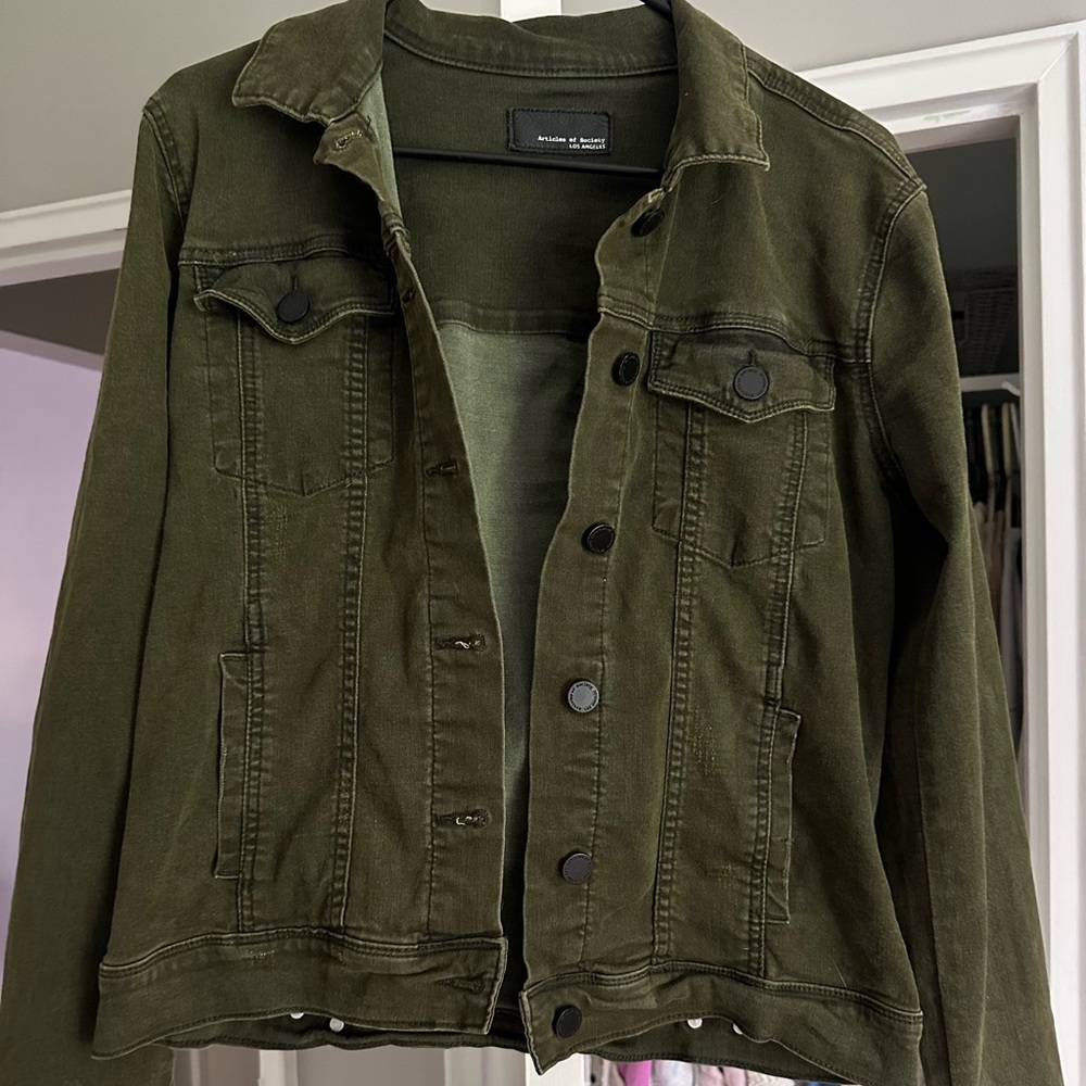 Articles of Society stretchy green denim jacket